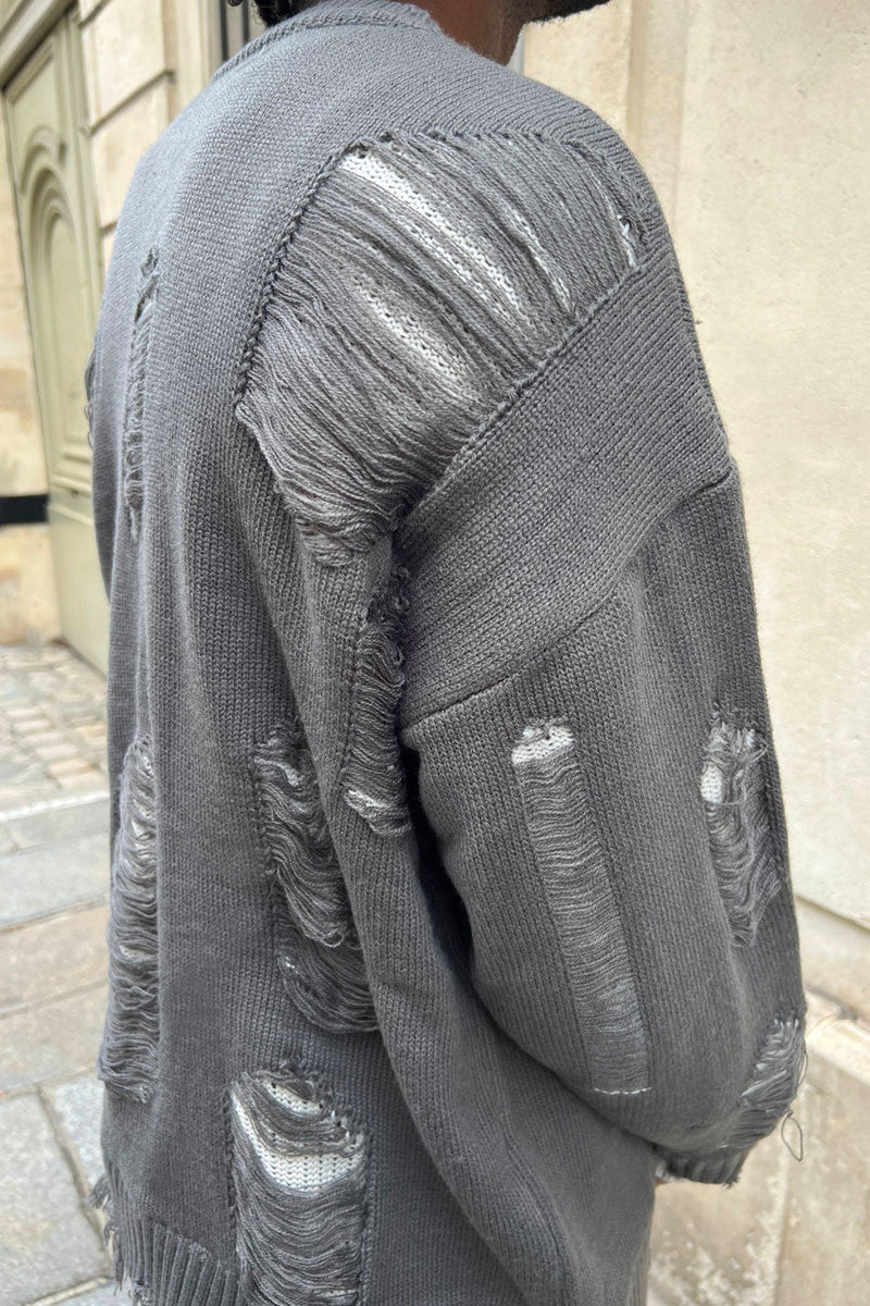 Reversible Damaged Sweater Gray