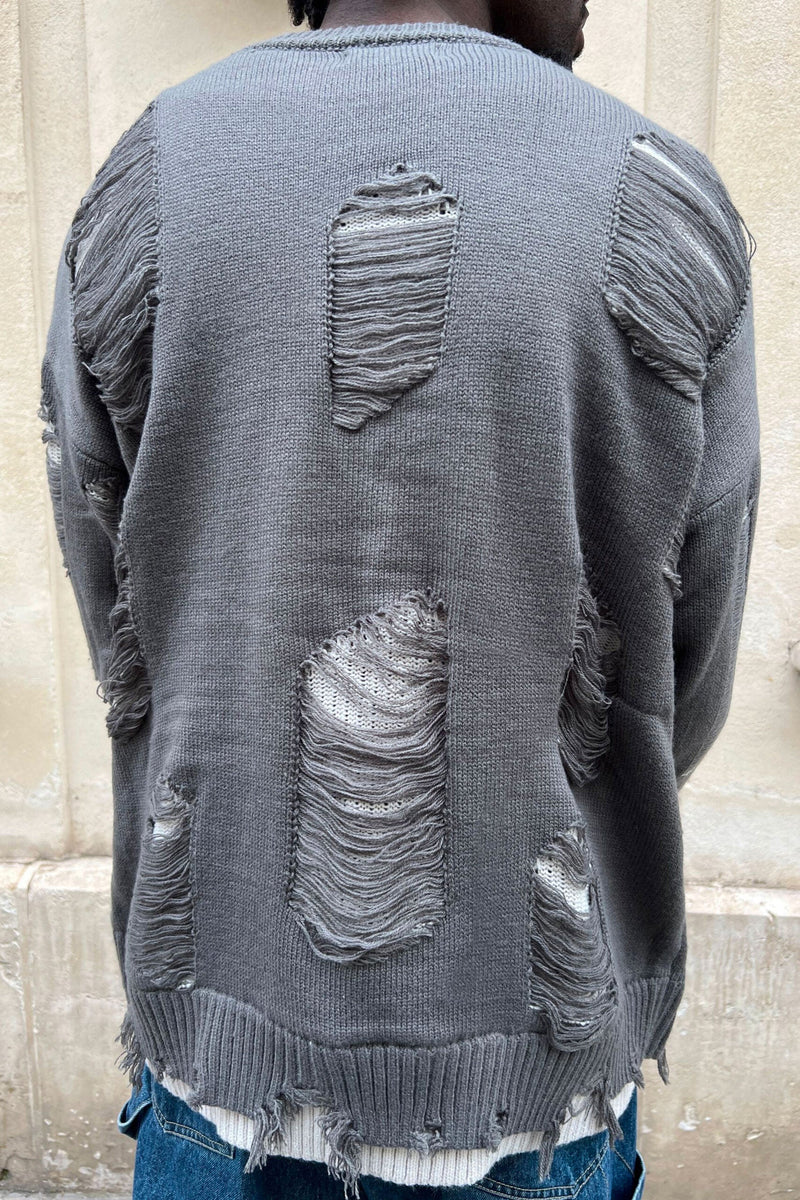 Reversible Damaged Sweater Gray