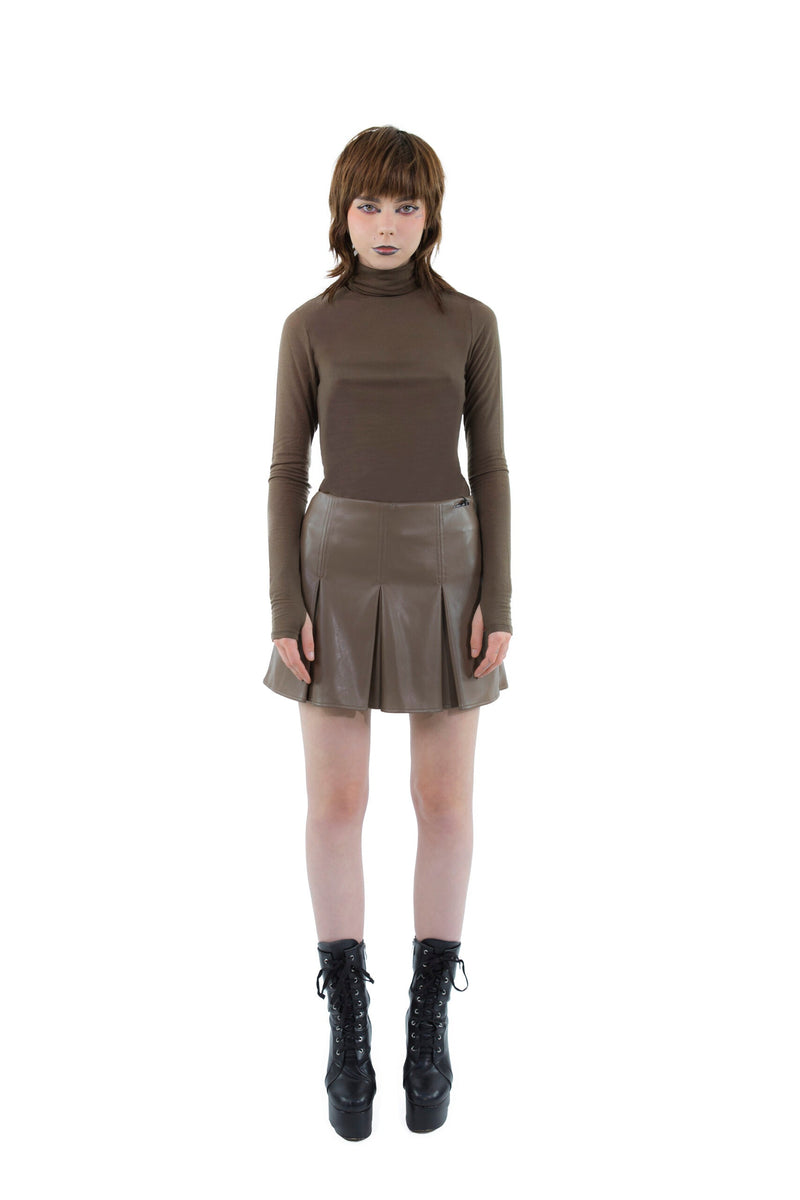 Hazelnut Bucket Pleated Vegan Leather Skirt