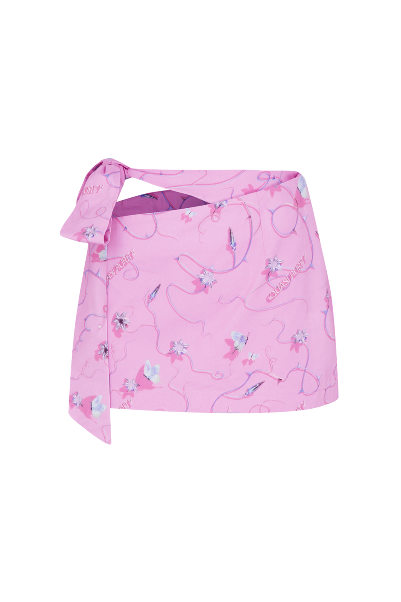 Pink Cotton Tie Belt Mini Skirt