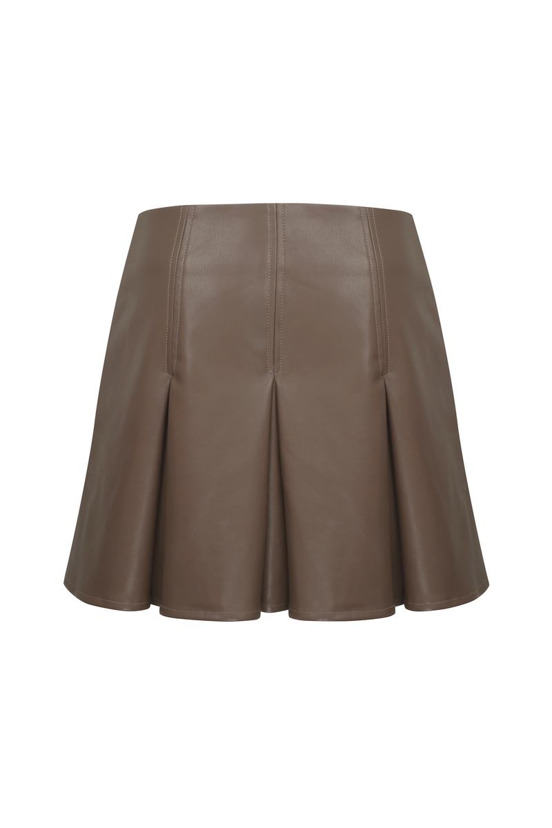 Hazelnut Bucket Pleated Vegan Leather Skirt
