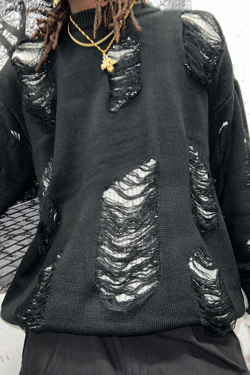 Reversible Damaged Sweater Black