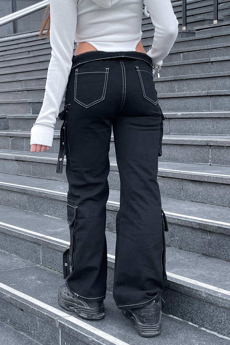 Stitch Strap Cargo Pants Black